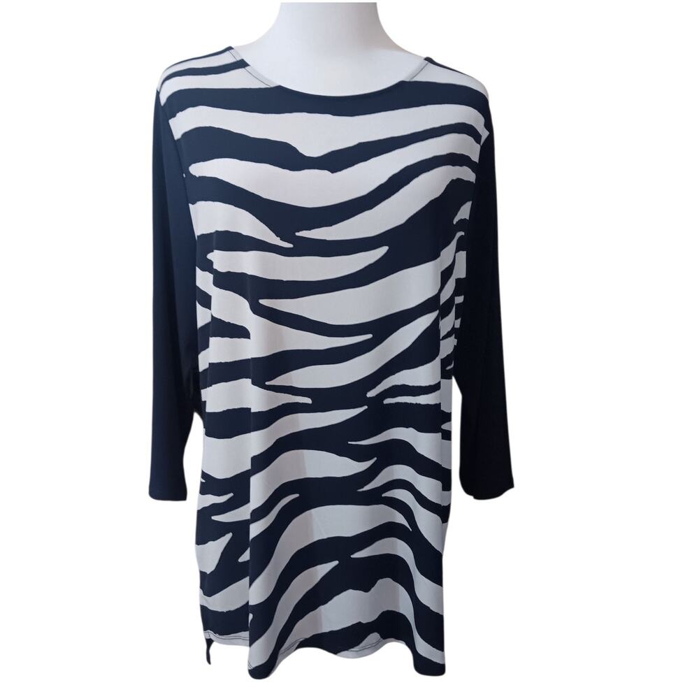 CHICO'S EASYWEAR 2‎ Slinky Long Tunic Top Blouse LG Travel Career Animal Print